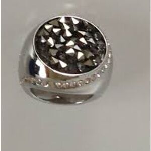 Swarovski Sphere Crystal Silver and Black Women's Ring 52